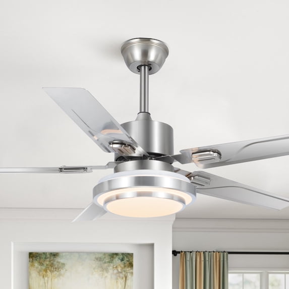Ceiling Fan with Lights Remote Control,3 Color Dimmable Light,52 Inch Stainless Steel 5 Blades for kitchen dining room Interior courtyard bedroom living room