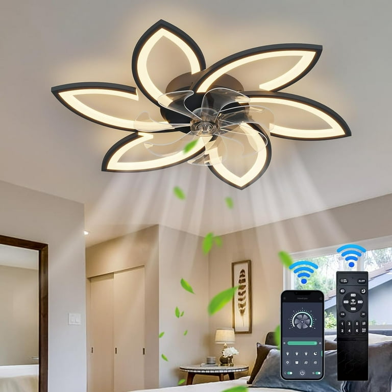 ARISKEEN 20 in. LED Indoor Black Low Profile Flush Mount Ceiling Fan with Light Remote Control for Bedroom, Small Room A01-001F-BK - The Home Depot