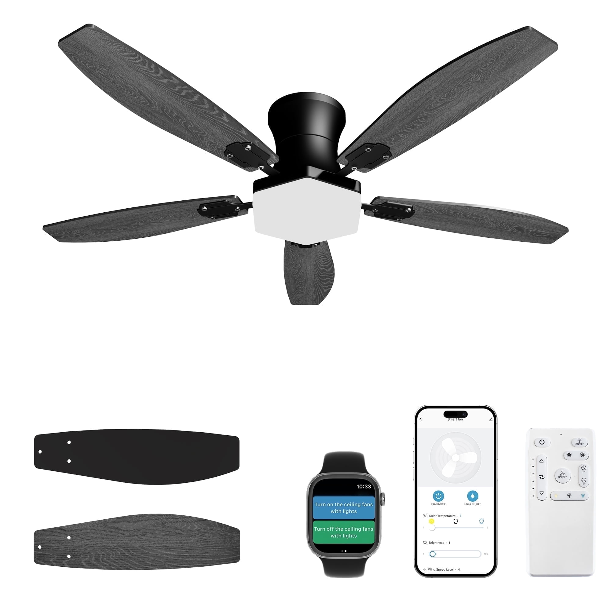 Cofiyard Ceiling Fan with Lights and Remote Control,42 inch Flush Mount, Quiet Reversible, 3CCT Dimmable LED, Modern Ceiling Fans for Bedroom, Home