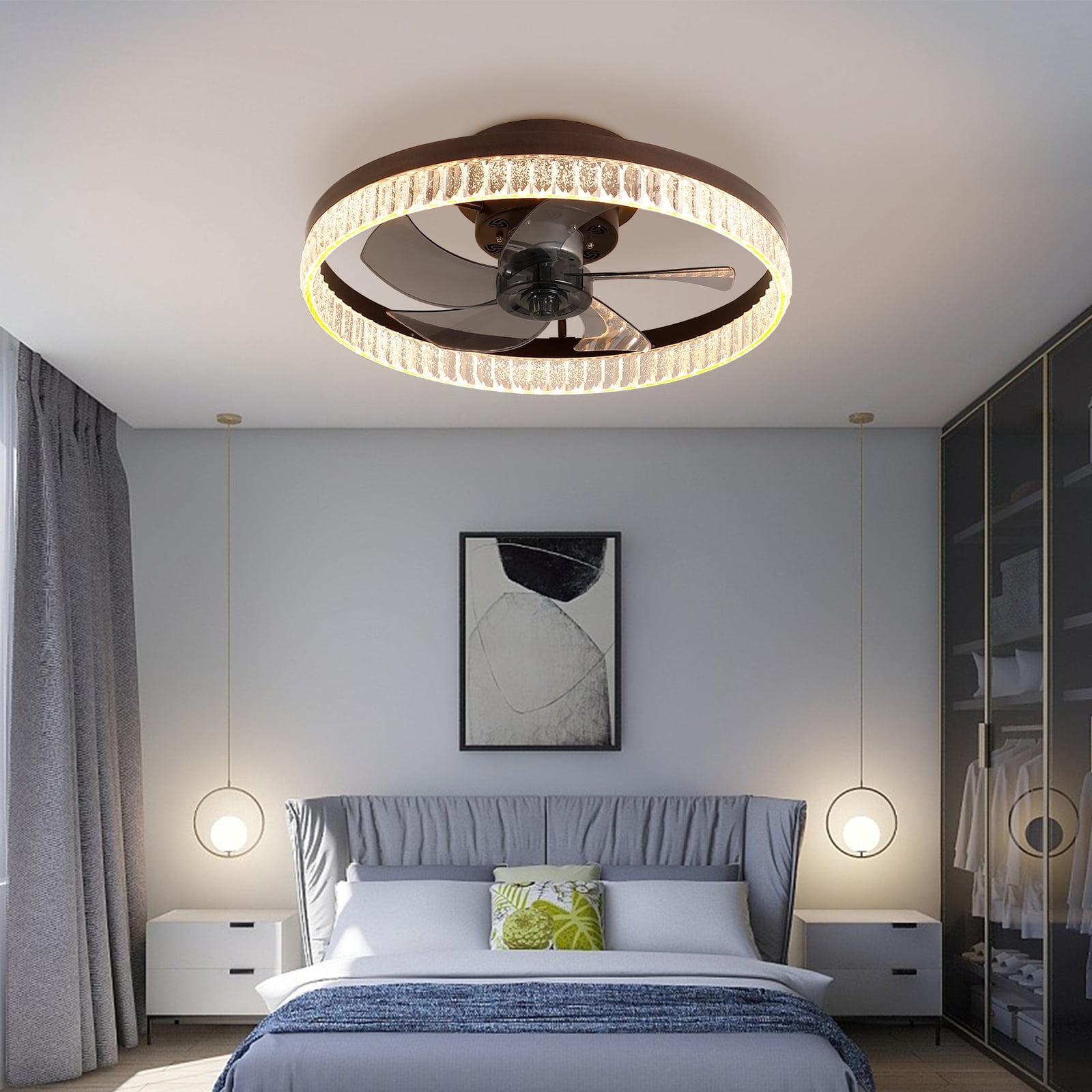 42 Inch Low Profile Ceiling Fan With Light & Remote - 6 Speeds, Dimmable LED (3000K-6000K), Quiet DC Motor, Indoor/Outdoor