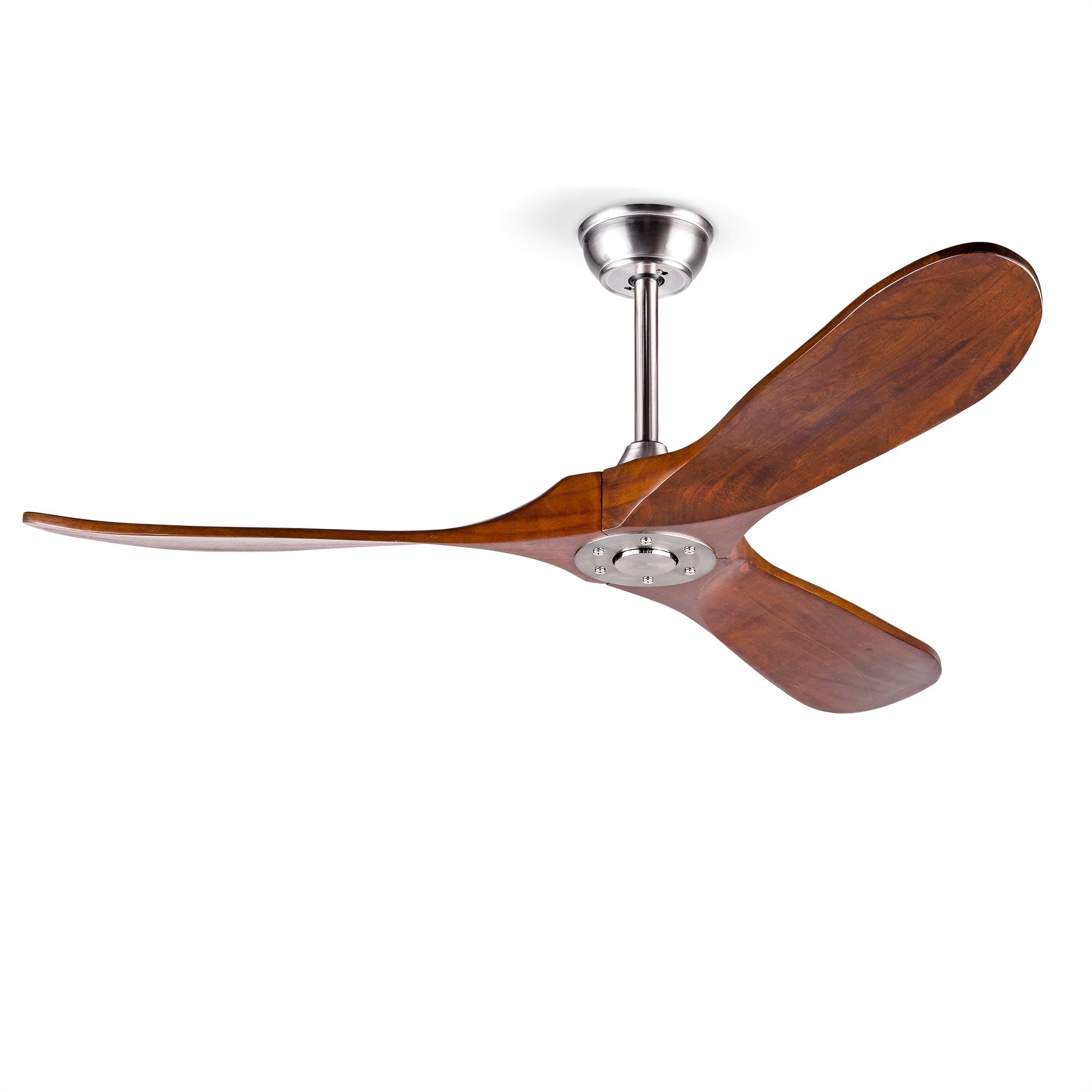 Ceiling Fan No Light, 52 Inch 3 Blades Solid Wood Outdoor Fan with Remote Control for Patio Living Room Bedroom, Dark Walnut