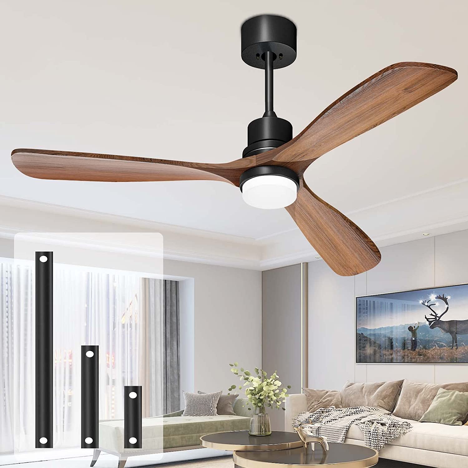 Ceiling Fan Outdoor Wood Ceiling Fan with lights Remote Control 52 Inch