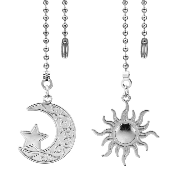 Ceiling Fan Pull Chain, 2 Pack 12.2" Decorative Moon and Sun Pendant Chain Extender Charm Extension, Silver