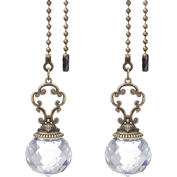 Ceiling Fan Pull Chain, 2 Pack 12" Decorative Crystal Pendant Chain Extender Charm Extension Pull String for Ceiling Fans Light Lamp, Clear