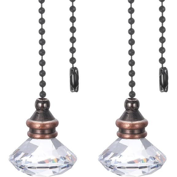Ceiling Fan Pull Chain, 2 Pack 12" Decorative Diamond Pendant Chain Extender Charm Extension Pull String for Ceiling Fans Light Lamp, Clear