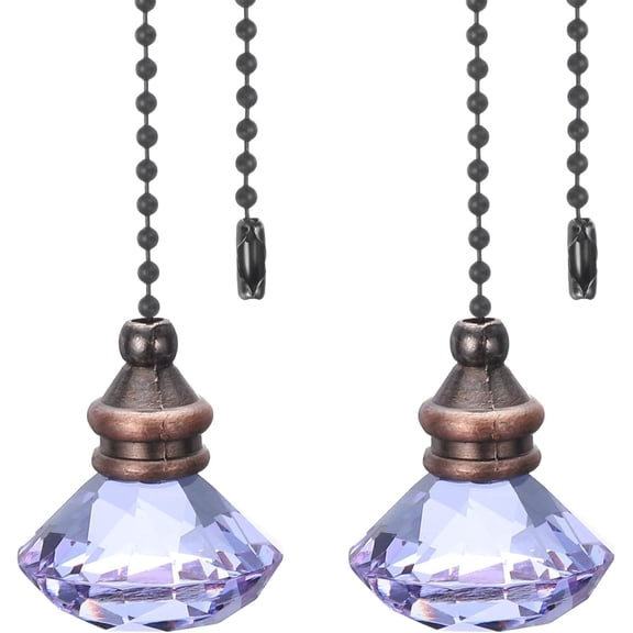 Ceiling Fan Pull Chain, 2 Pack 12" Decorative Diamond Pendant Chain Extender Charm Extension Pull String for Ceiling Fans Light Lamp, Purple
