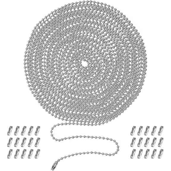 Ceiling Fan Pull Chain, 236" Stainless Steel Ball Chain with 30 Connectors, Extra Long Rust Proof 3mm Fan Pull Chain Extension, Adjustable Length Bead Chain for Fan/Light Fixtures, Curtains, Tags