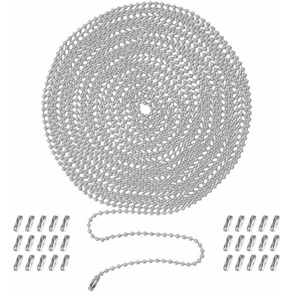 Ceiling Fan Pull Chain, 236" Stainless Steel Ball Chain with 30 Connectors, Extra Long Rust Proof 3mm Fan Pull Chain Extension, Adjustable Length Bead Chain for Fan/Light Fixtures, Curtains, Tags