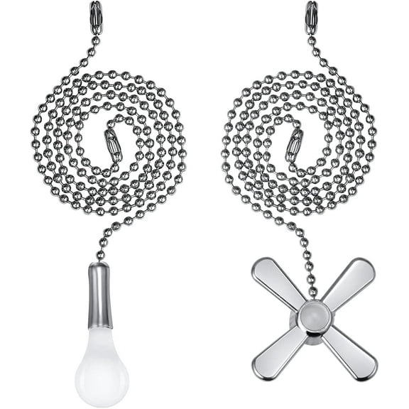 Ceiling Fan Pull Chain, 24-inch Extra Long with Decorative Frosted Glass Bulb and Fan Cord,Fit All Standard 3mm Diameter Ceiling Fans(Light Nickel)