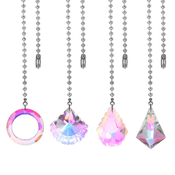 Ceiling Fan Pull Chain, 4 Pack 20" Diamond Pendant Chain Extender, Clear