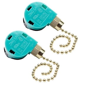 Ceiling Fan Pull Chain Control Replacement Speed Control Switch 3 Speed 4 Wire - Zing Ear ZE 268S6 (Gold 2-Pack)