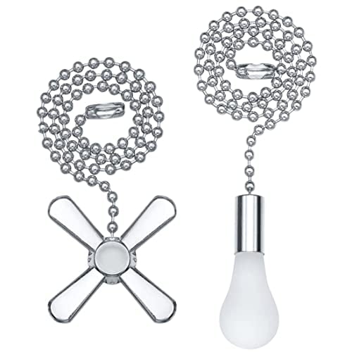 Ceiling Fan Pull Chain Extender,2pcs 12-inch Rust-proof Copper Extension Chain with Frosted Glass Bulb and Fan Ornaments - Silver