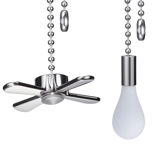 Ceiling Fan Pull Chain Extender,2pcs 12-inch Rust-proof Copper Extension Chain with Frosted Glass Bulb and Fan Ornaments - Silver