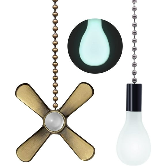 Ceiling Fan Pull Chain Extender, 2pcs 3mm Diameter Beaded Fluorescent Ceiling Fan Pull Chain Ornaments with Connector Glow in The Dark (Bronze)