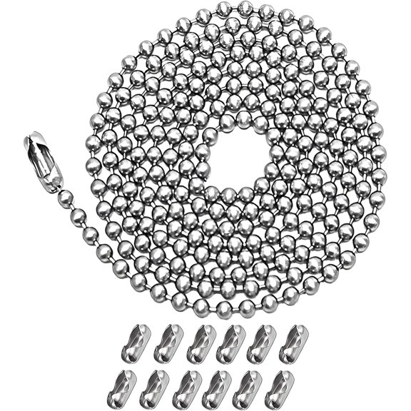 Ceiling Fan Pull Chain Extender,Each Chain Length 158-inch(4 Meter) with 12 Connectors,Standard 3 mm Diameter Beaded Ball, Fit for Pull String Light Fixture,Silvery