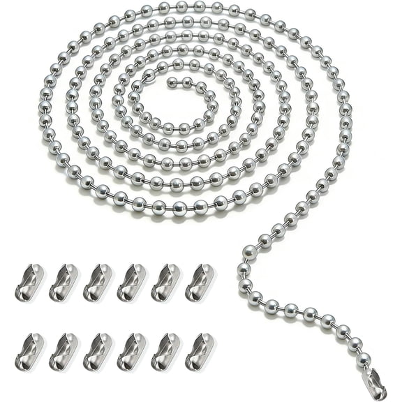 Ceiling Fan Pull Chain Extension, 283 Inch Ball Chain with 12 Connectors, Adjustable Length Fan Pull Chain Set for Ceiling Light Lamp, 3mm Bead Diameter