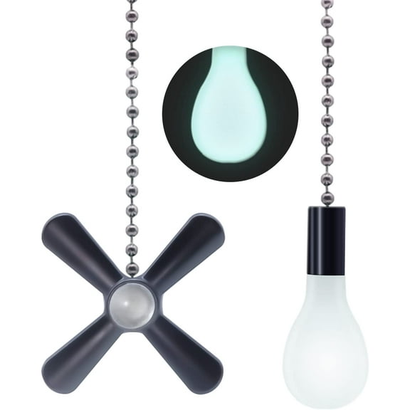 Ceiling Fan Pull Chain Extension, 2pcs 3mm Beaded Fluorescent Pull Chain Ornaments with Glow in The Dark Feature (Black)