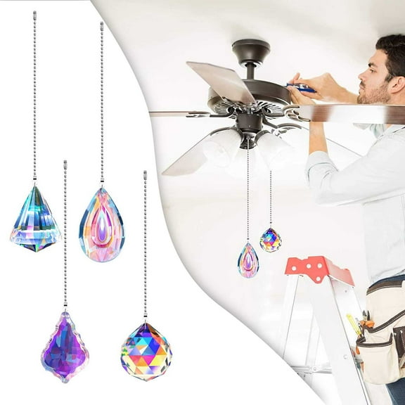 Ceiling Fan Pull Chain Extension Decorative Hanging Pulls for Light Fixture Control with Metal Bead Ends, 50 cm, Clear