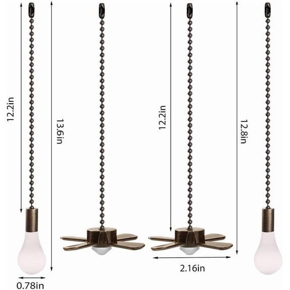 Ceiling Fan Pull Chain, Fan Pulls Set with Connector, 2 PCS 12 Inches Beaded Ball Fan Pull Chain -Bronze