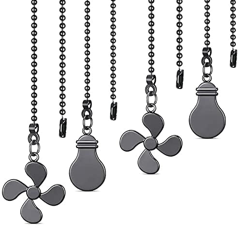 Ceiling Fan Pull Chain Set - 4 Piece Bulb and Fan Pattern Extension Pendant,12 Inch Extender With Ball Connector (Gun Metal)