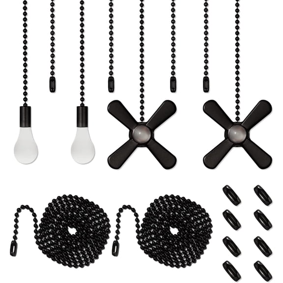 Ceiling Fan Pull Chain Set 4pcs 3mm Diameter Beaded Ball 12 inches Pendant Decorative 2Pcs 36 inches Extension, Extra 8Pcs Pull Loop Connectors(Matte Black)