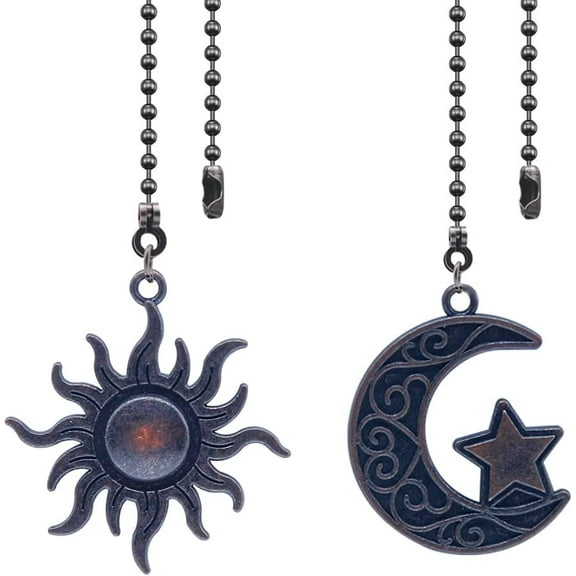 Ceiling Fan Pull Chain Set Decorative Totem Bohemia Pull Chain Pendant Extension 12 Inches Lighting Fan Beaded Ball Fan Pull Chain Extender Ornament with Connector Moon and Sun (Bronze)