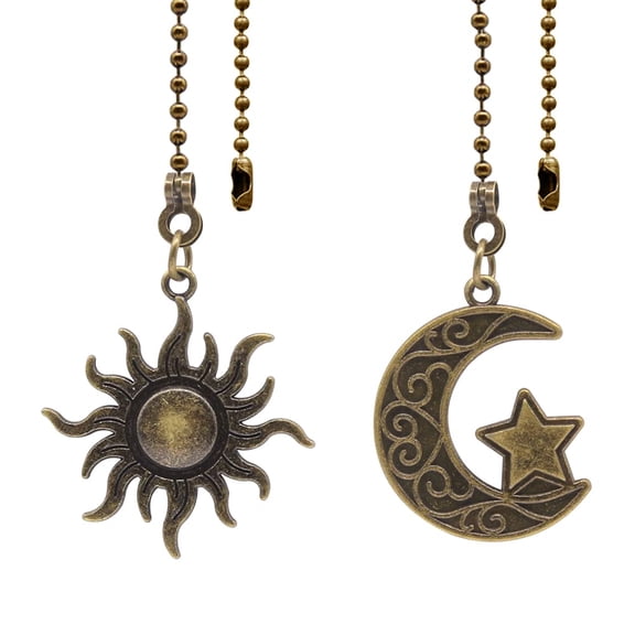 Ceiling Fan Pull Chain Set Decorative Totem Bohemia Pull Chain Pendant Extension 12 Inches Lighting Fan Beaded Ball Fan Pull Chain Extender Ornament with Connector Moon and Sun (Bronze)