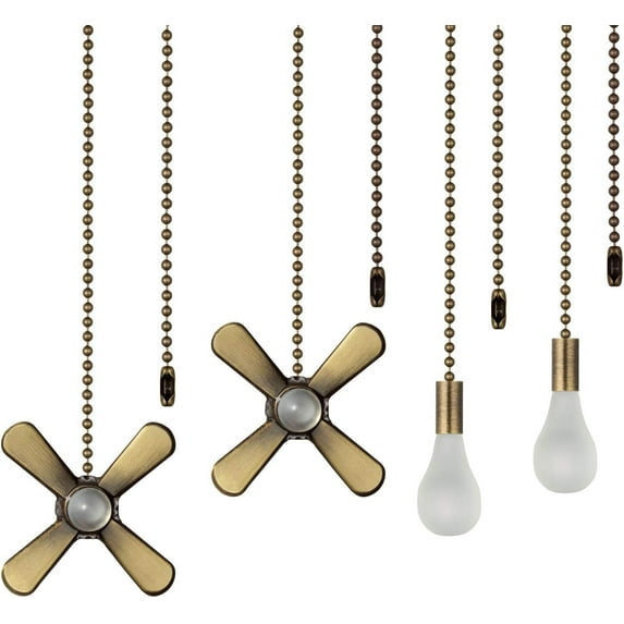 Ceiling Fan Pull Chain with Decorative 4 Pcs 3 mm 12 inch Frosted Light Bulb and Fan Cord extender Chains for Mounted Ceiling Fans and Light Fixtures
