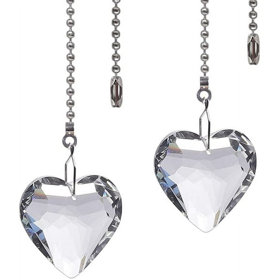 Ceiling Fan Pull Chains Clear Crystal Heart Ornaments 20 Inches Chain Pull Chain Connectors Decorative Extension for Ceiling Light Lamp Fan Chain 2 Pack
