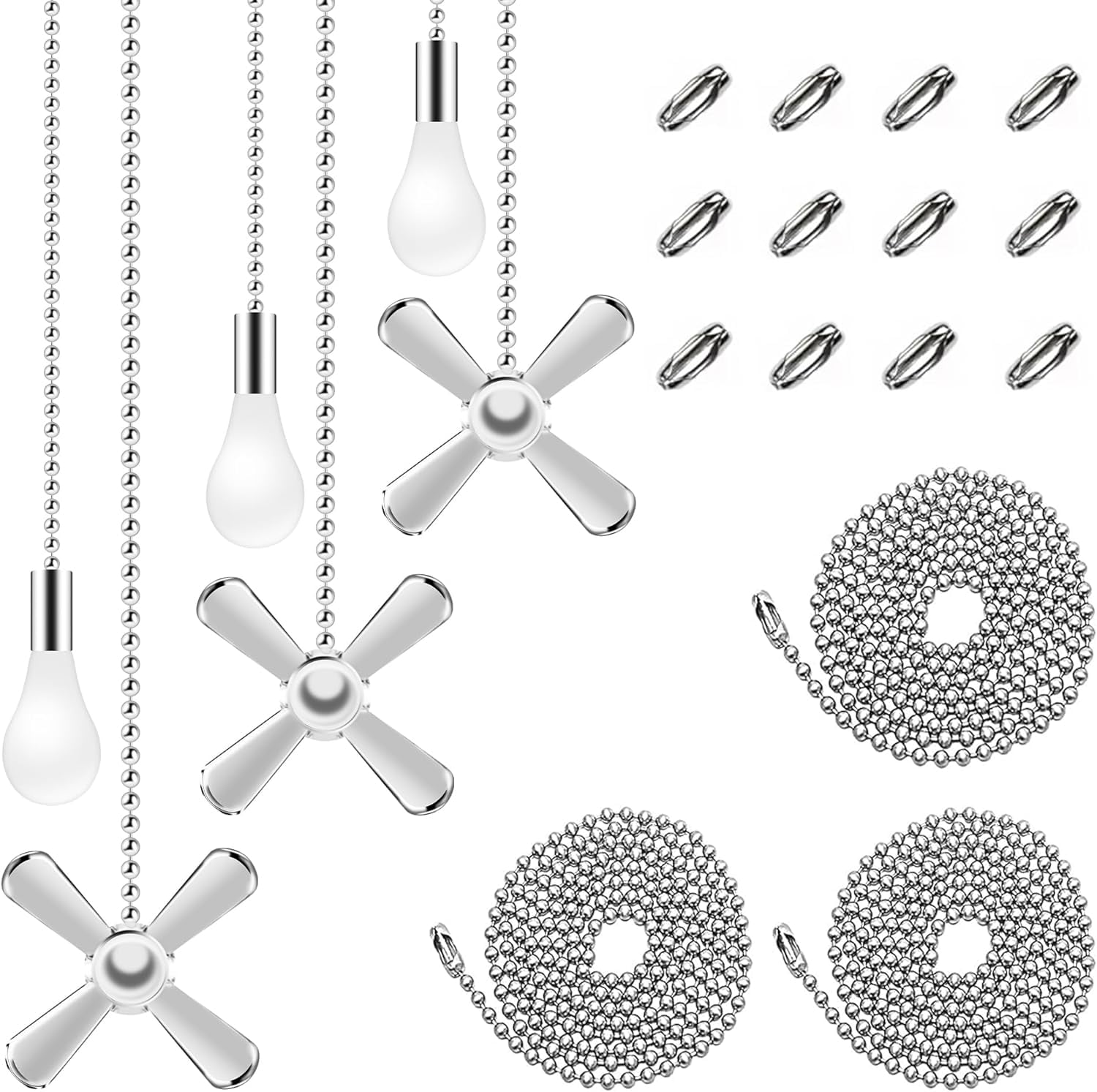 Ceiling Fan Pull Chains With Decorative, 6 Pieces Of Silver Ceiling Fan
