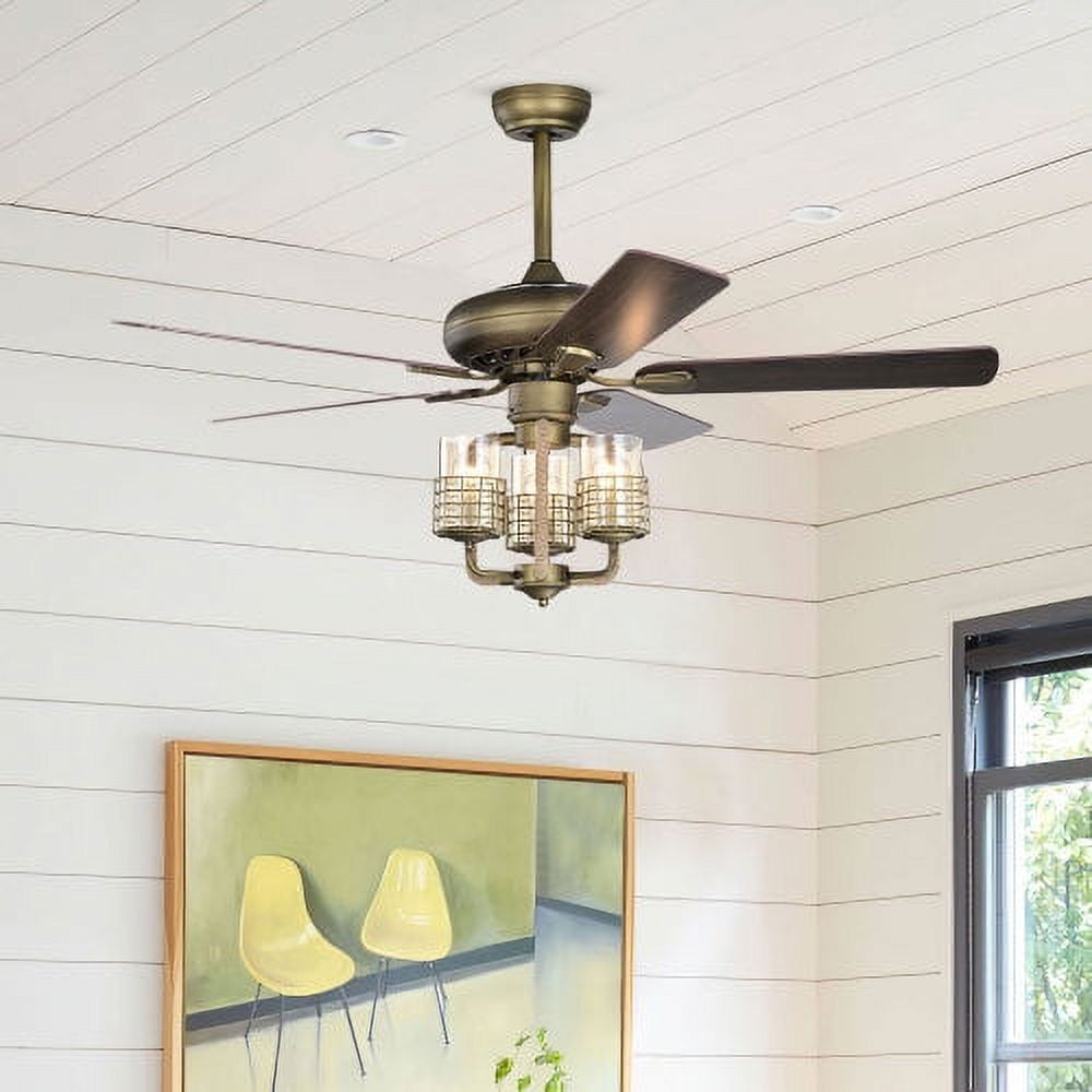 Ceiling Fan, Quiet Ecological Chandelier Fan with 5 Wood Blades 3 Light