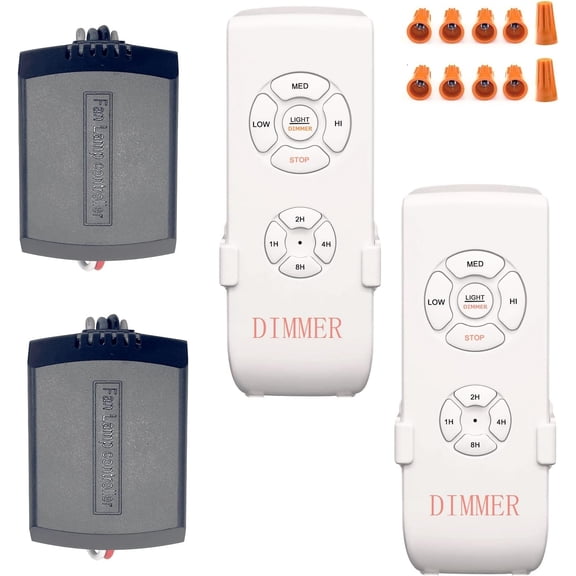 Ceiling Fan Remote Control Kit, Universal Small Size Receiver Fit for Hampton Bay Harbor Breeze Hunter Dimmable DIMMER-2 Pack