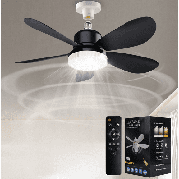 CRAYALIU 20.5 inch LED Flush Mount Low Profile Ceiling Fans with Lights and Remote for Bedroom Indoor(Black)