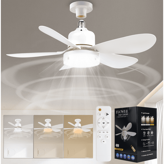 CRAYALIU 20.5 inch LED Flush Mount Low Profile Ceiling Fans with Lights and Remote for Bedroom Indoor(White)