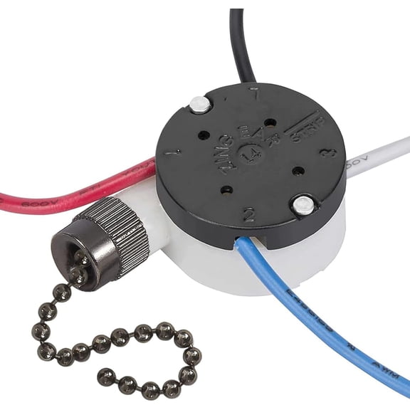 Ceiling Fan Switch Zing Ear ZE-208s E89885 3 Speed 4 Wire Pull Chain Switch Fan Light Switch Replacement Part with 4 Pre-Installed Wires(Black Chain)