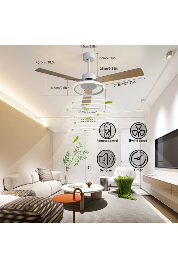 Ceiling Fan W/ Remote Control Quiet Motor Dc Ceiling Fan & Led Light Adjustable