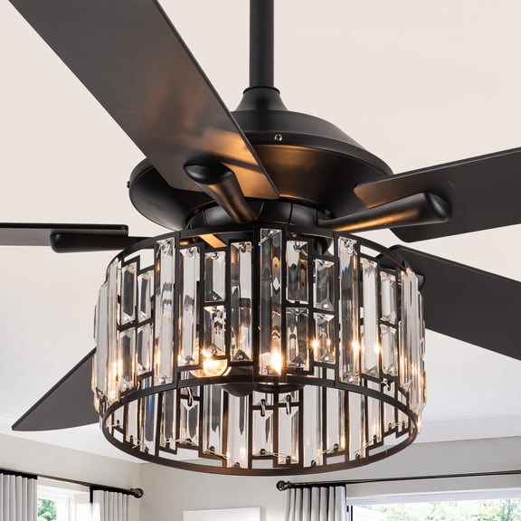 Parrot Uncle 52 inch Crystal Ceiling Fan with Remote Control, 5 Reversible Blades , Black