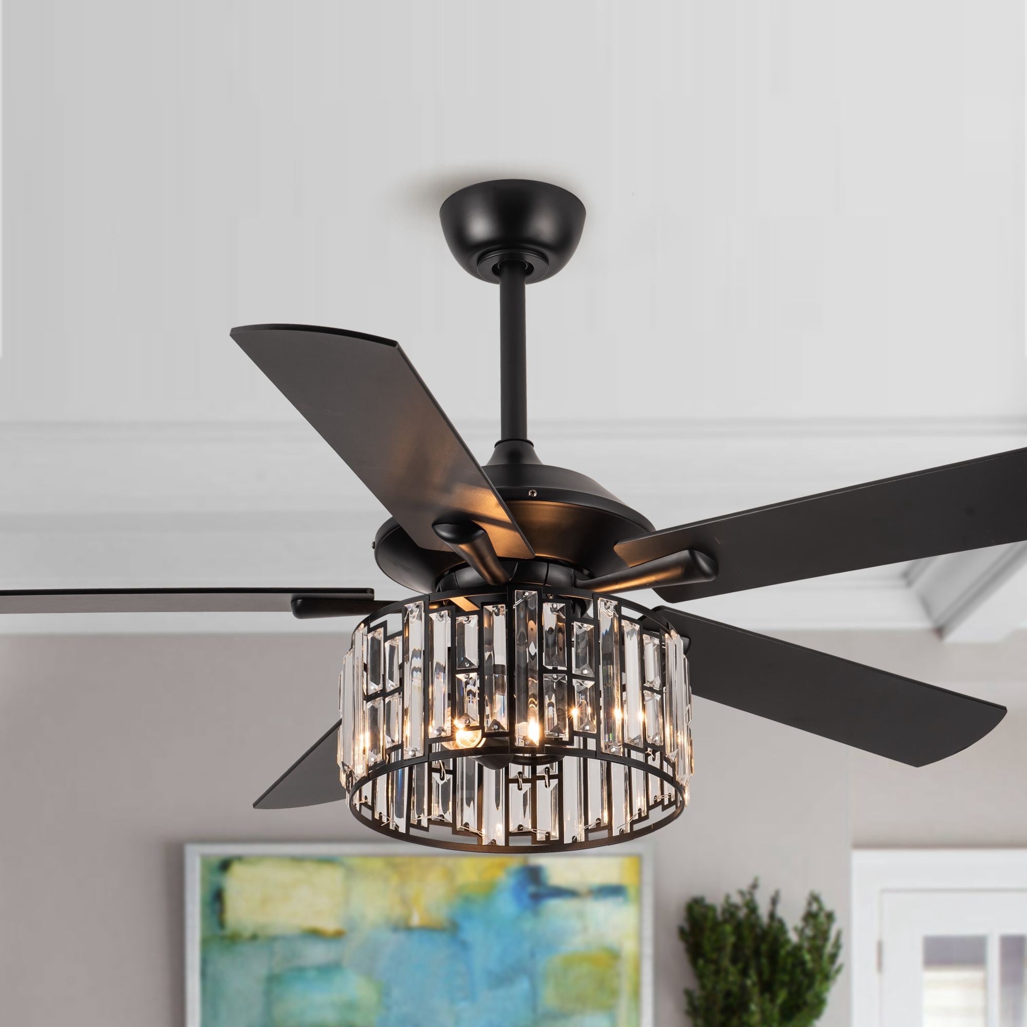 Parrot Uncle 52 inch Crystal Ceiling Fan with Remote Control, 5 Reversible Blades , Black