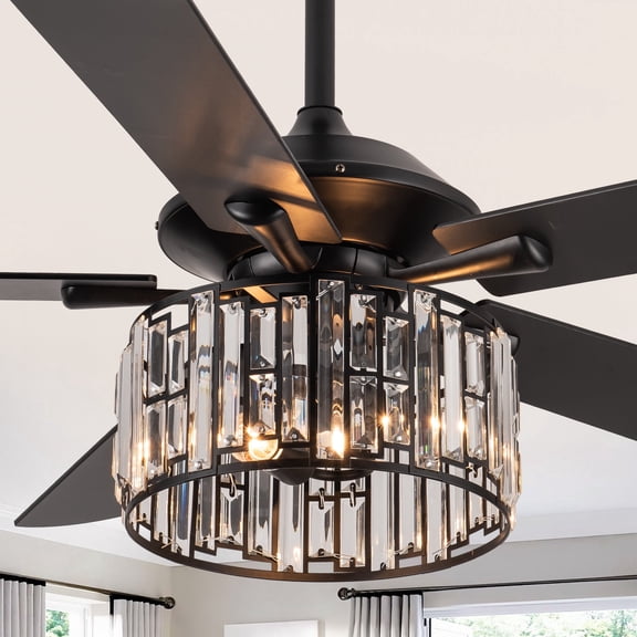 Parrot Uncle 52 inch Crystal Ceiling Fan with Remote Control, 5 Reversible Blades , Black
