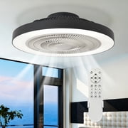 Ceiling Fan with Light, 19 inches LED Remote Control Ceiling Fan, Black