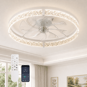 AIDEL 24" Ceiling Fan with Light, Flush Mount Low Profile, Remote & App Control, Dimmable 3CCT LED, White