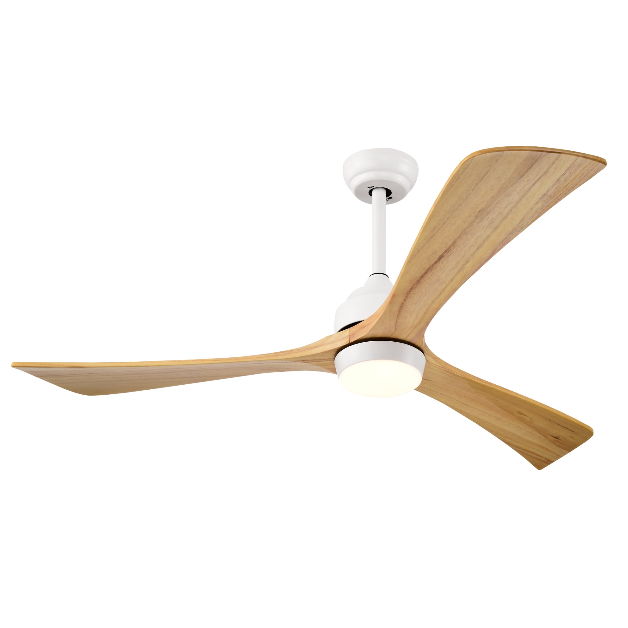 Ceiling Fan with Light, 52 Inch Solid Wood Blade Quiet Fan for Home Office Living Room, White Natural Wood