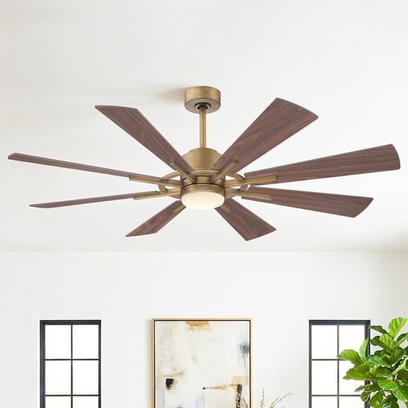 Parrot Uncle 60" Farmhouse Windmill Dimmable LED Ceiling Fan with Light and Remote Control, 8 Double-Sided Blades, 3 Color Temperatures