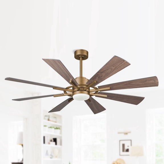 Parrot Uncle 60 Inch LED Ceiling Fan with Light and Remote, Gold, Quiet for Bedrooms