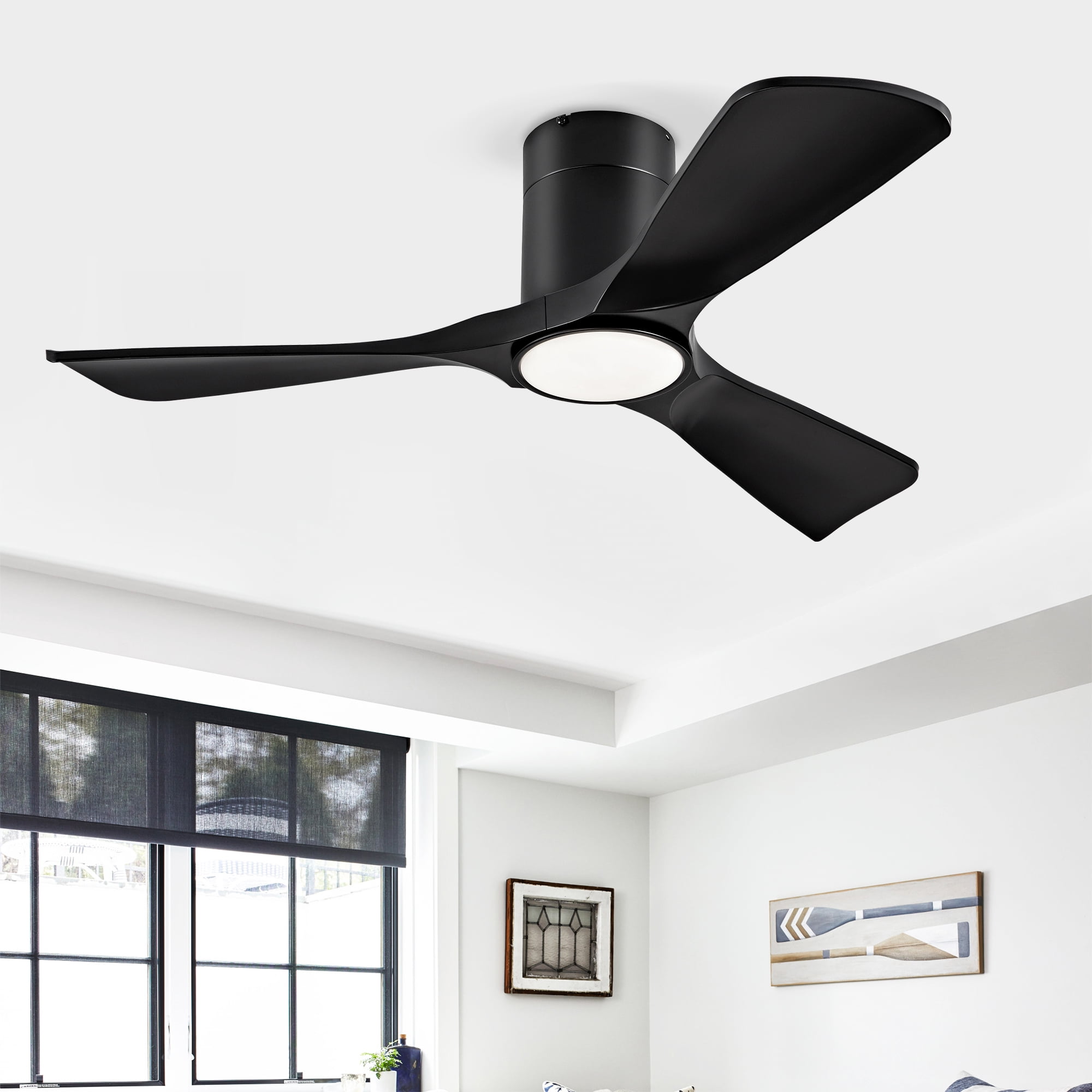 Ceiling Fan with Lights, 42 Inch Flush Mount Remote Control ABS Blades Ceiling Fan for Bedroom Farmhouse Home, Black