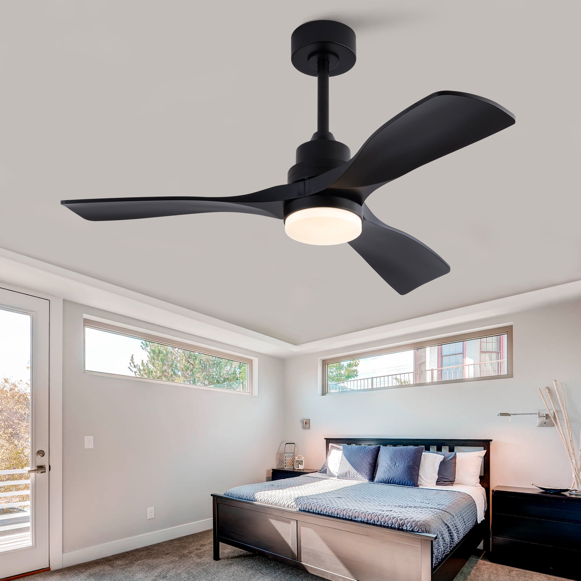 Ceiling Fan with Lights, 42 Inch Remote Control 3 ABS Blades Outdoor Ceiling Fan for Patio Farmhouse Bedroom, Black
