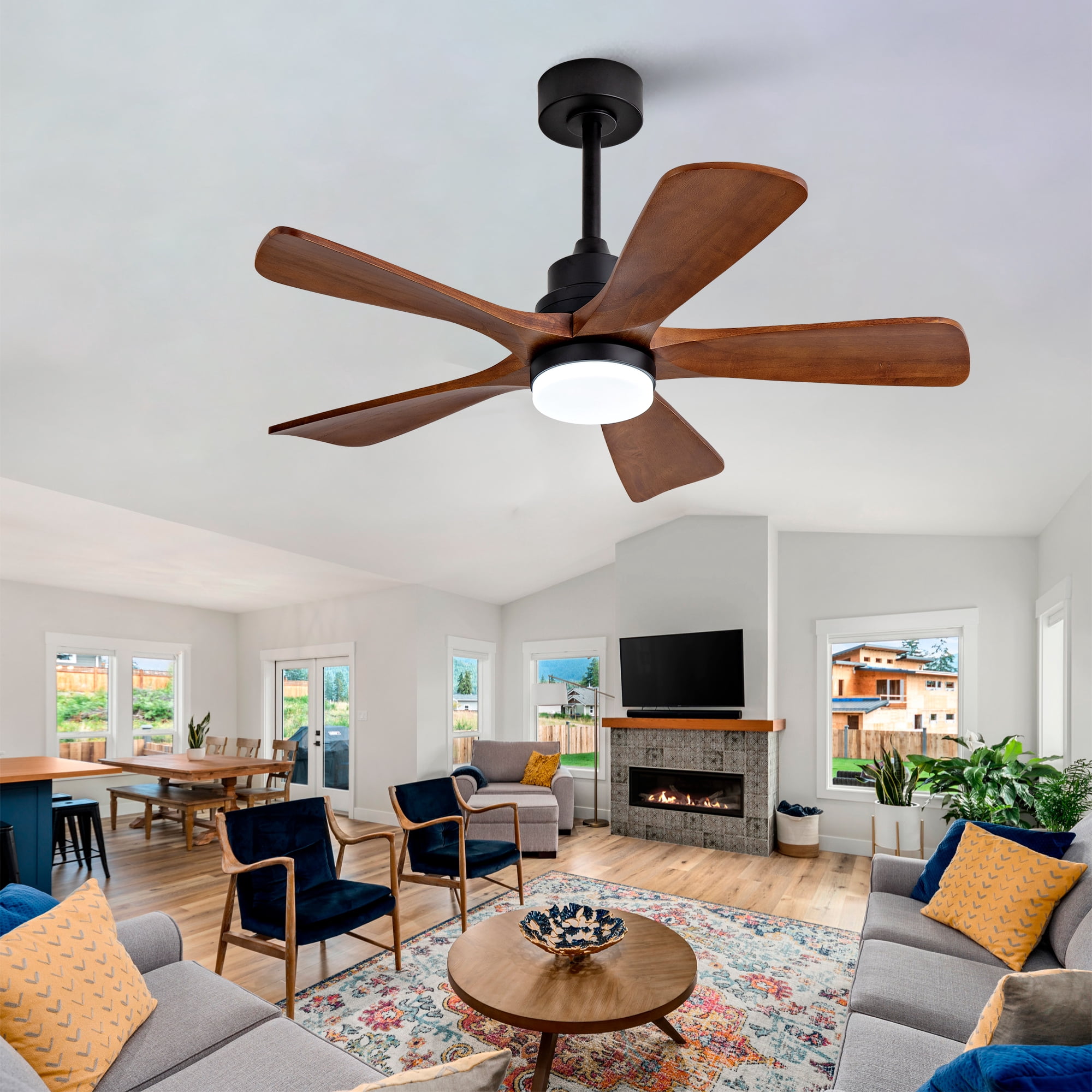Ceiling Fan with Lights, 42 Inch Remote Control 5 Blades Outdoor Ceiling Fan for Patio Farmhouse Backyard, Antique Black