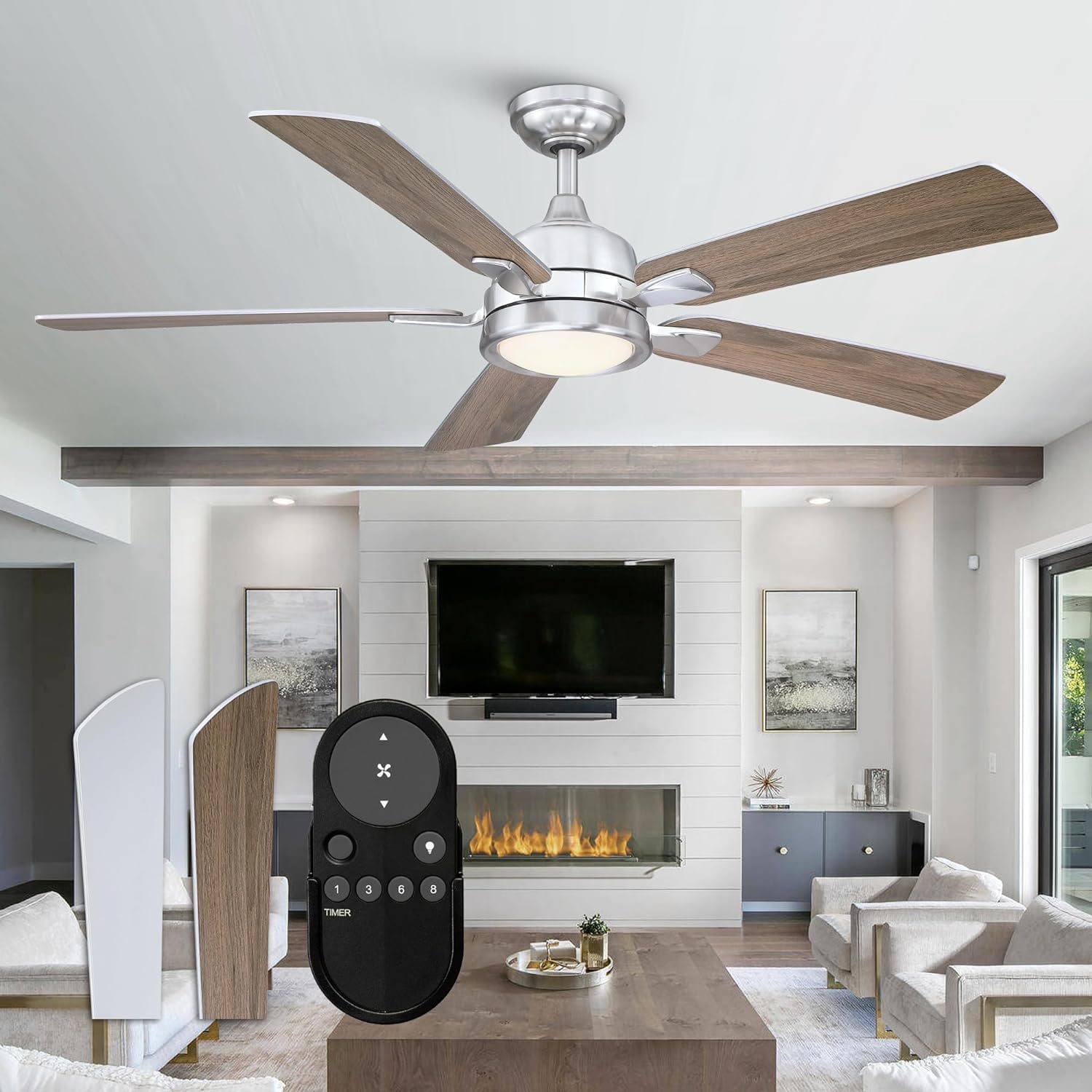 Ceiling Fan with Lights, 52 Inch Modern Ceiling Fans with LED Light and ...