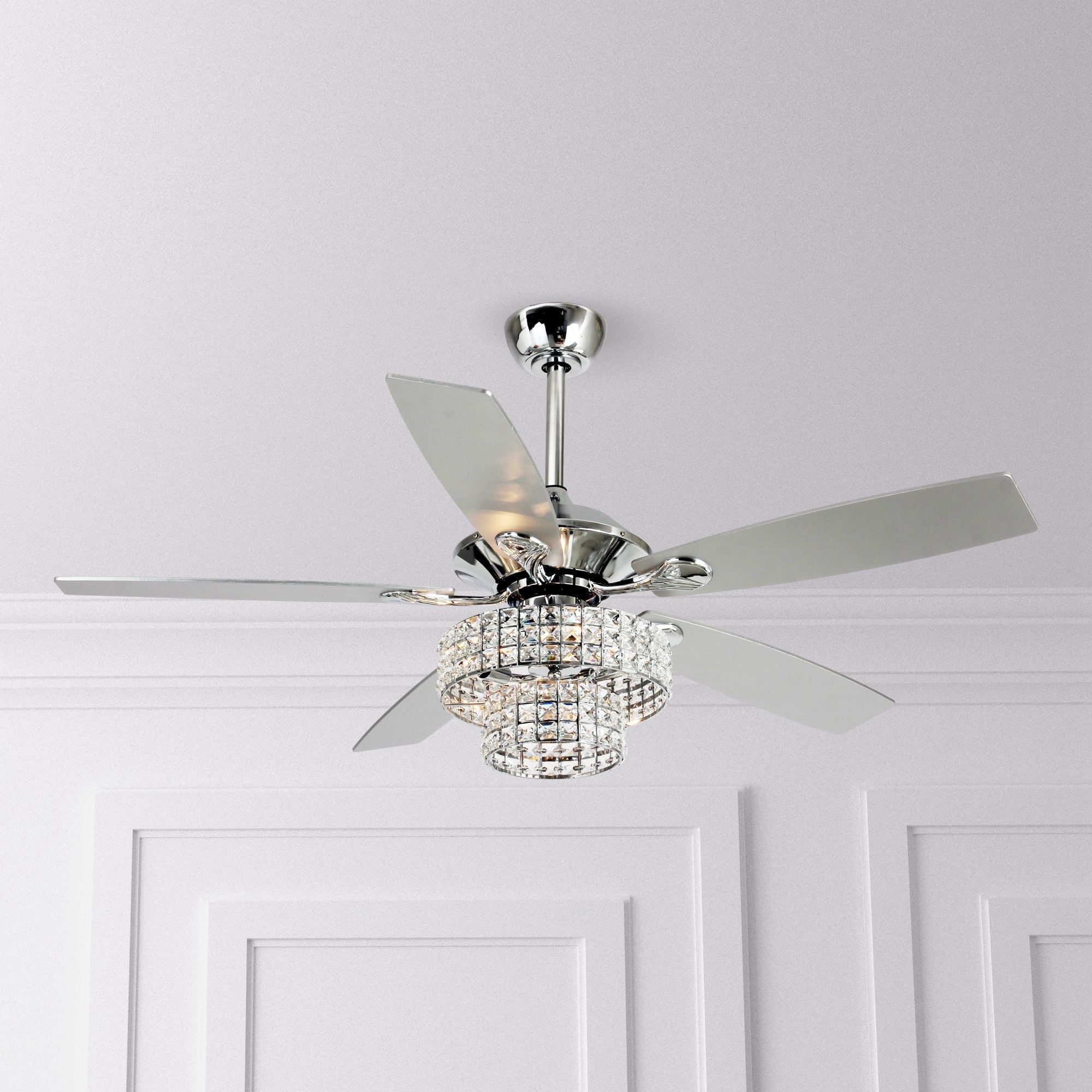 Parrot Uncle 52 Inch Ceiling Fan with Lights, Remote Control, Crystal Chandelier, Chrome, Reversible Motor