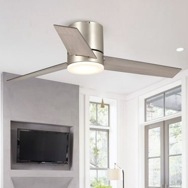 Parrot Uncle 48-Inch Brushed Nickel Rustic Integrated LED Flush Mount Ceiling Fan with Light and Remote Control
